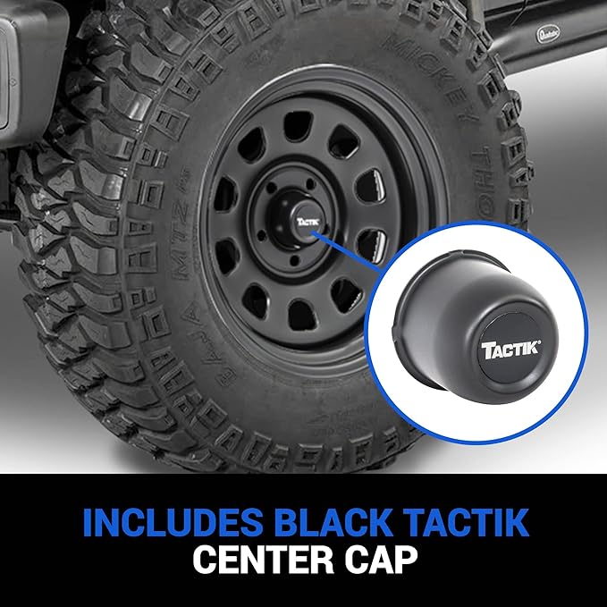 TACTIK D Window Classic 17 Inch Solid Steel Wheel - 5x5 Bolt Pattern, 17x9 (-6.35mm Offset), 4.75 Inch Backspace - Satin Black Finish - Fits Jeep Wrangler JK 2007-2022, JL and 2020 Jeep Gladiator JT