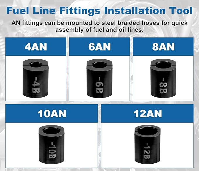 Universal AN Fuel Line Fitting Installation Tool Kit – Fits 4AN-16AN Sizes, Compatible with 4AN/6AN/8AN/10AN/12AN Hoses & Socket Nuts, with Automotive Connect/Disconnect Functions
