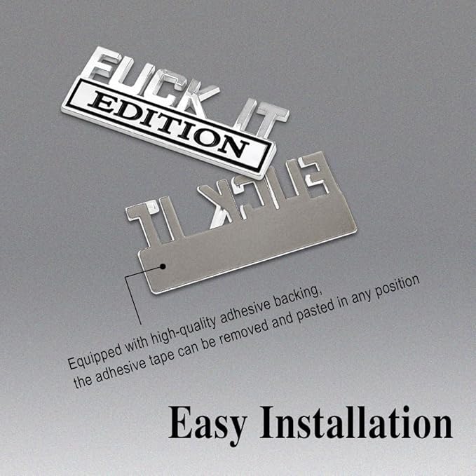 Fuck IT Edition Emblem, Car Exterior Emblems Badge 3D Sticker Decal, Fuck-IT Edition Emblem 3D Fender Badge Decal, 3D Fender Badge Decal Car Truck Replacement, Fit for All Cars (Sliver Black 1)