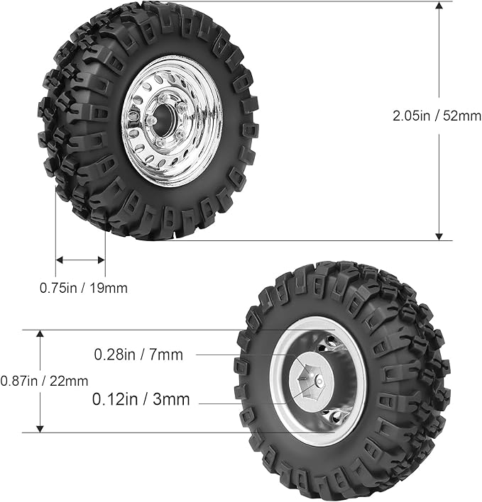 HobbyPark 1.0 Beadlock Wheels and Tires Negative Offset Stamped Steel 1.0" Wheels 1.0 Beadlocks for 1/24 1/18 RC Crawler TRX4M SCX24 FCX24 Upgrades Parts Soft Rubber Good Grip (w/52x19mm Tires)