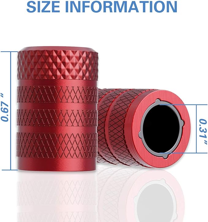 CKAuto Tire Valve Stem Caps, Red, 4 pcs/Pack, Anodized Aluminum Tire Valve Cap Set, Corrosion Resistant, Universal Stem Covers for Cars Trucks Motorcycles SUVs and Bikes