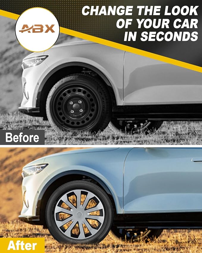 ABX Hubcap Wheel Covers Hub Caps 16 Inch Set of 4 Black & Silver Universal Wheel Rim Cover R16 Stylish Car Decor Wheel Covers for Toyota Camry Nissan Mazda (silver-05, 16 inch)