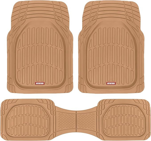 Motor Trend FlexTough Floor Mats for Cars, Beige Deep Dish All-Weather Mats, Waterproof Trim-To Fit Automotive Floor Mats for Cars Trucks SUV, Universal Floor Liner Car Accessories