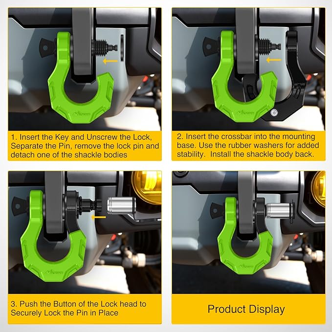 Nilight 2 Pack 3/4" D-Ring Separate Shackle with 7/8" Lock Pin 45,000 lbs Break Strength, Off Road Recovery Shackle with Isolators Washers for Use with Tow Strap, Winch, Truck Vehicle (Black&Green)