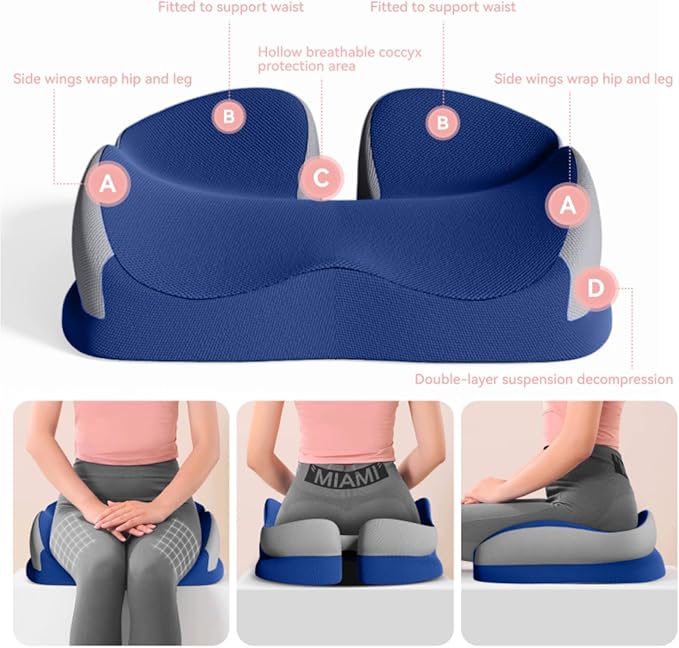 Memory Foam Seat Car Computer Desk Chair Cushion，Cushion For Tailbone Pain Relief Cushion Office Chair Butt Pillow Seat Cushions For Office Chairs Wheelchair Cushion For Long Sitting Back Pain Blue