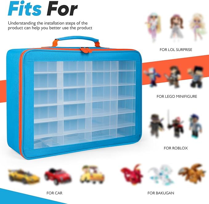 Toy Organizer.72 Compartments.Toy Storage Box Compatible With Hot wheels Cars, Matchbox Cars,Mini Toys and Small Dolls.Toy Storage Display Case With 3 Layers of Removable Trays(Blue)
