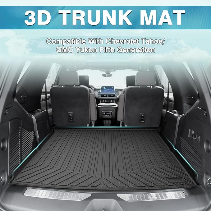 Mixsuper Cargo Liner for 2021-2025 2026 Chevrolet Tahoe/GMC Yukon, Behind The 2nd Row Seats, All Weather Cargo Mat Rear Trunk Liner Black