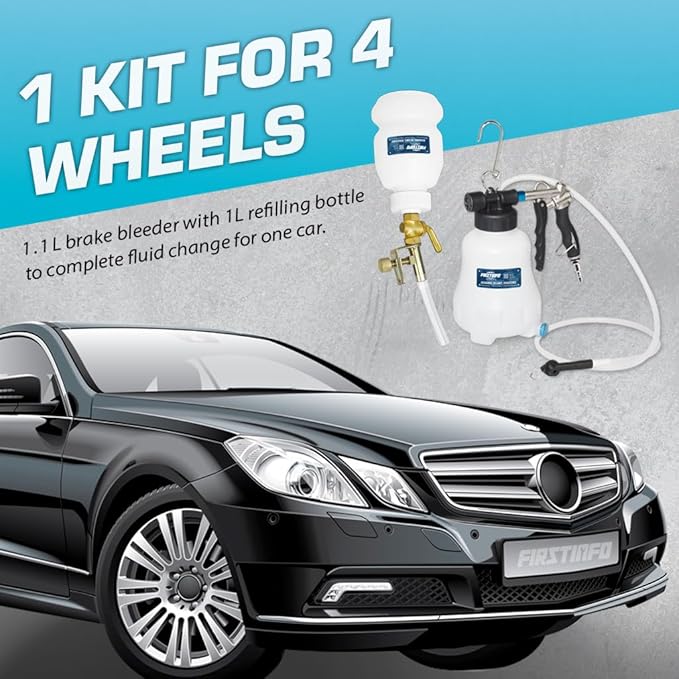 FIRSTINFO A1157KUS Patented Vacuum Brake Bleeder Set, Taiwan Universal One Person Pneumatic Brake System Clutch Fluid Bleeding Extractor Tool with 1L Refilling Bottle