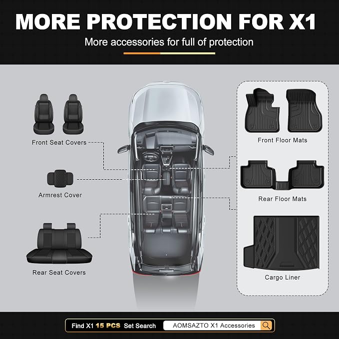 AOMSAZTO Floor Mats & Cargo Liner for BMW X1 2016-2022 (F48), 1st & 2nd Row All Weather Protection Floor Liners Waterproof Anti Skid Car Accessories