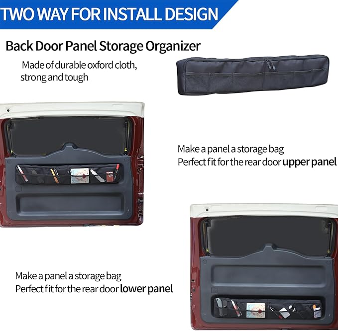 Car Trunk Organizer Compatible with Toyota FJ Cruiser 2007-2021, Back Door Panel Storage Organizer Multi-Compartment Oxford Cloth Car Storage Bag Space Saving (Black)