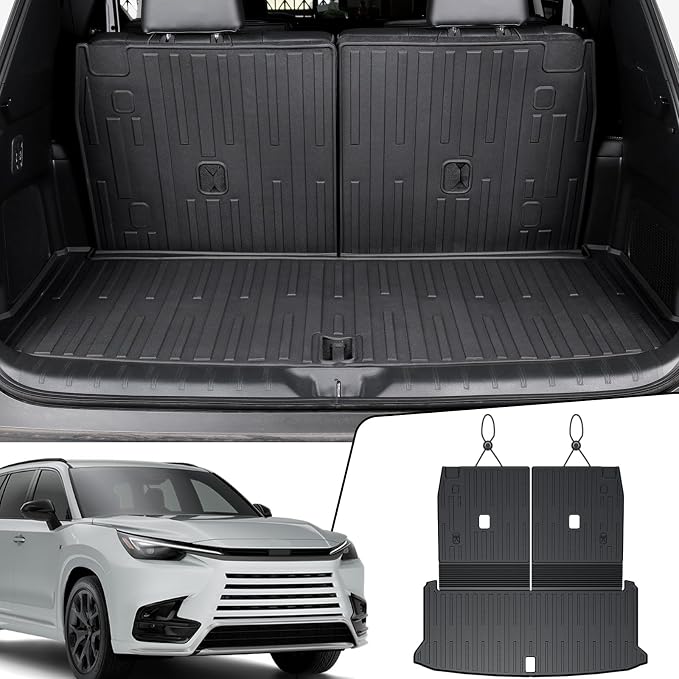 Cargo Mat with Backrest Mats for 2024 2025 2026 Lexus TX 350/500h/550h+, Fit with Subwoofer, All Weather TPE Protectors Cargo Liner Accessories for TX350/TX500h/TX550h+