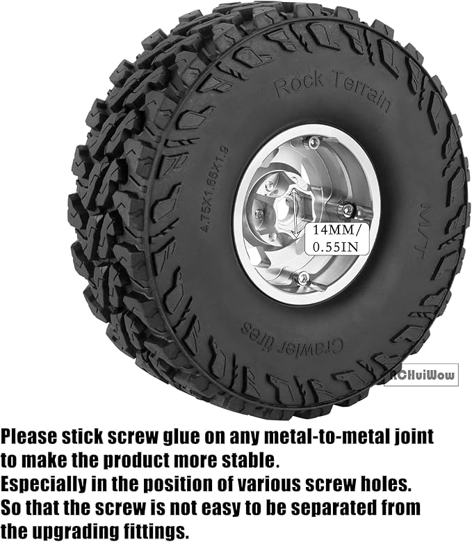 RC Alloy 1.9" Beadlock Wheels and Tires for 1/10 RC Crawler TRX4 SCX10 SCX10 III 90046 D90,1.9 RC Wheels and Tires 1.9 Beadlock Tires RC Rims,4 Packs,Silver