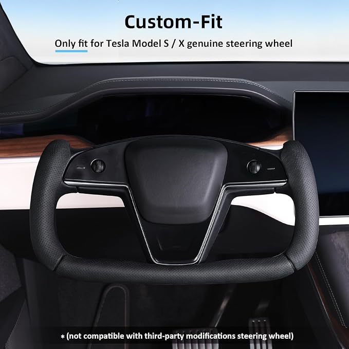 Steering Wheel Cover for Tesla Yoke Steering Wheel Cover Customzied for Tesla Model S 2021-Present/Model X 2021-Present Accessories,Anti-Slip,Comfortable Grip,Breathable,Nappa Black
