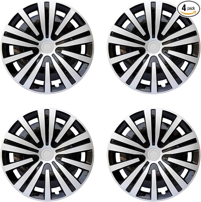 Hubcap Wheel Cover Replacement R14 Hub Caps Universal Wheel Rim Cover ABS Material Exterior Accessories Snap On Car Truck SUV -Set of 4 (14-Inch, Silver-Black)
