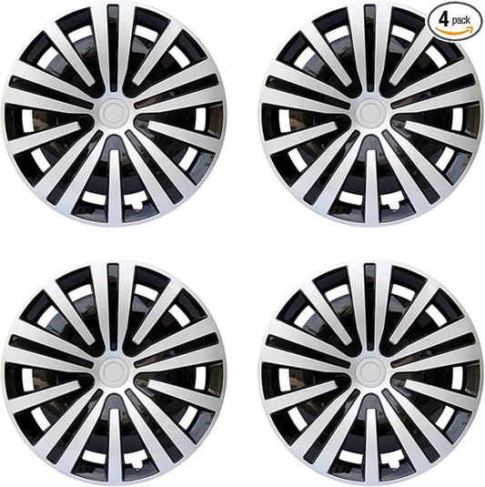 Hubcap Wheel Cover Replacement R14 Hub Caps Universal Wheel Rim Cover ABS Material Exterior Accessories Snap On Car Truck SUV -Set of 4 (14-Inch, Silver-Black)