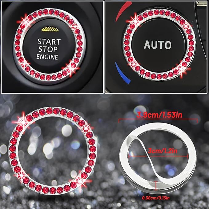 NBTEPEM 8 pcs Red Bling Car Accessories Set for Women, Steering Wheel Cover, Sparkly Seat Belt Covers, Bling Gear Shift Cover, Universal Fit Most Cars (Red Diamond)