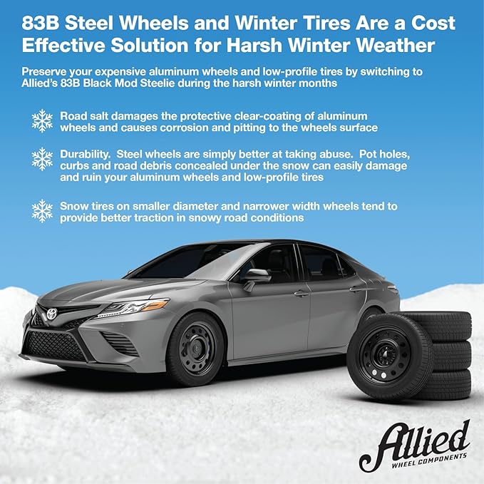 Allied 83B FWD Black Mod 15X6" 5X108 & 5X4.50 Bolt Patterns +35mm Offset 4.88" BS Satin Black Passenger Car Wheel, Bolt-on OE Replacement, Car Mods, FWD, AWD, SUV and CUV Steel Wheel