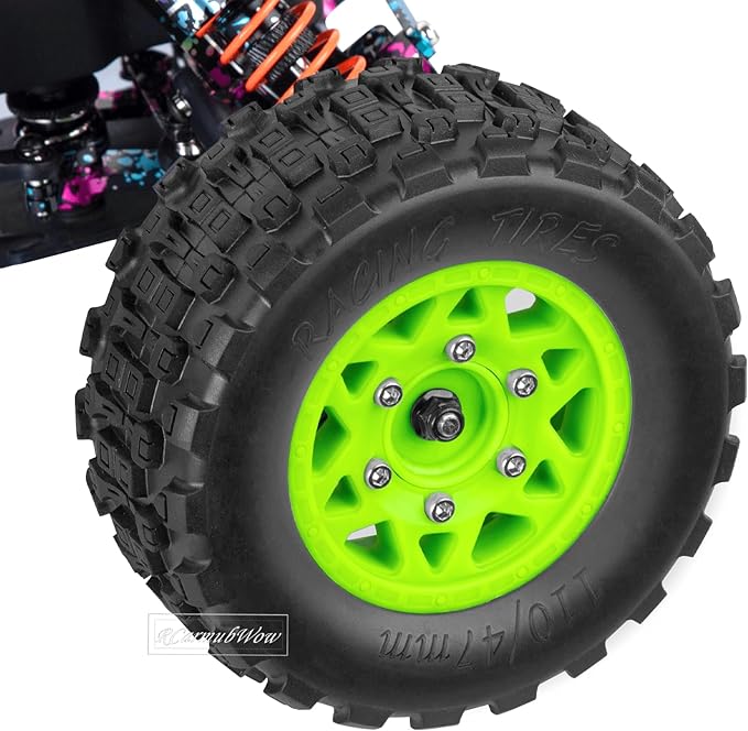 RC Truck Tires RC Wheels and Tires,12mm/14mm/17mm Hex RC Tires for 1/10 Slash 4×4 2WD,Arrm a Senton,Axia1 Red cat Rc 4wd,Off-Road Tire w/RC Wheels Hex,Green