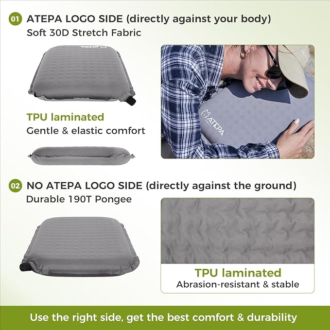 ATEPA Inflatable Seat Cushion, Compact Self-Inflating Seat Cushion for Stadium Airplane Air Travel Bleacher Camping, Blow Up Foam Seat Pad for Outdoor Sports Events Backpacking Hiking Sitting