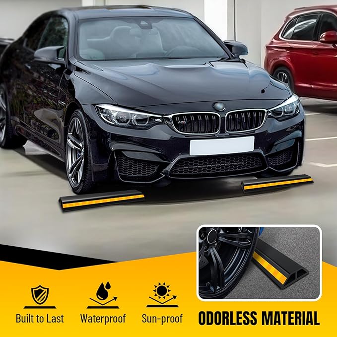 HOXWELL 2 Pcs 18'' Heavy Duty Parking Aid for Garage, with Yellow Safety Stripes, Parking Gadgets Protects Car and Garage Walls, Parking Stopper Easy to Install 2 Packs