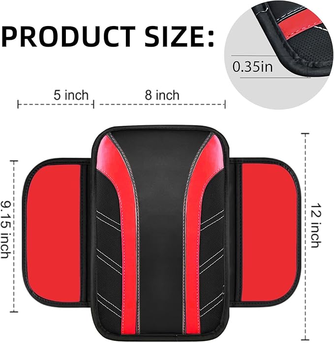NBTEPEM 6 Pcs Red Car Accessories Set, Sport Leather Steering Wheel Cover 14.5-15inch Universal, Microfiber Leather Car Center Console Cover, Seat Belt Cushion, Cup Holder Coaster (Black-Red)