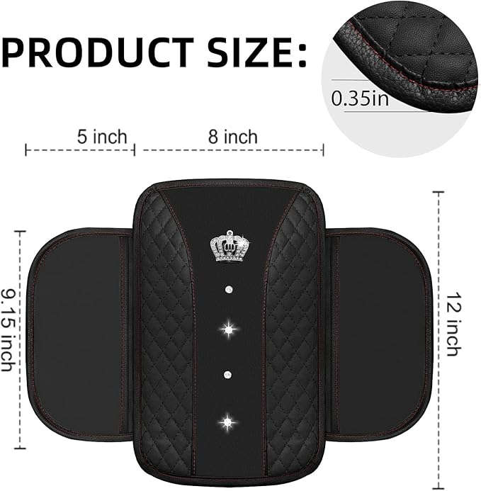 NBTEPEM 6 PCS Bling Car Accessories Set, Leather Steering Wheel Covers Universal 14.5-15 inch, Center Console Cover, Seat Belt Cushion, Cup Holder Coaster (Black)