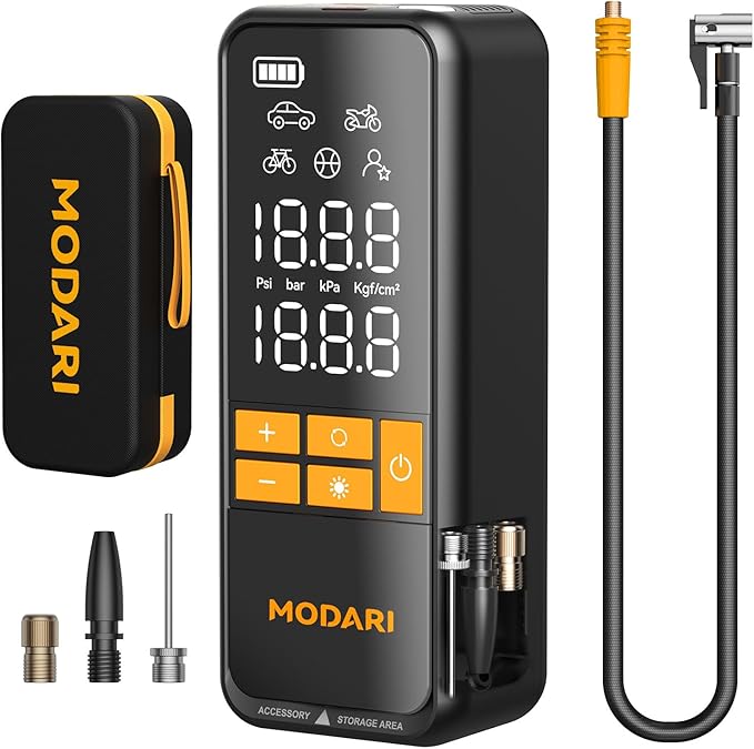 Tire Inflator Portable Air Compressor - 4X Faster 160 PSI Portable Air Pump for Cars - Cordless Tire Inflators with Gauge - Portable Tire Inflator for Car, Pickup, Bike and More (Yellow Black)