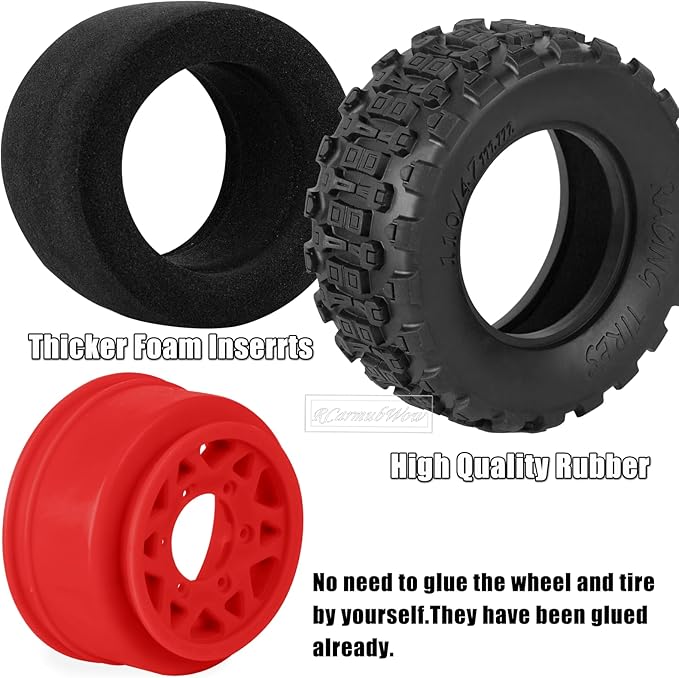 RC Truck Tires RC Wheels and Tires,12mm/14mm/17mm Hex RC Tires for 1/10 Slash 4×4 2WD,Arrm a Senton,Axia1 Red cat Rc 4wd,Off-Road Tire w/RC Wheels Hex,Red