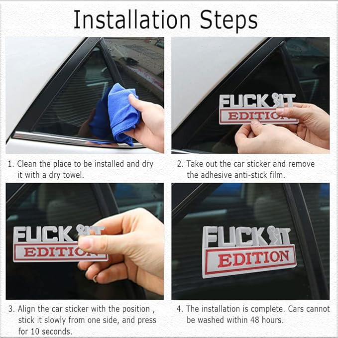 Fuck IT Edition Emblem, Car Exterior Emblems Badge 3D Sticker Decal, Fuck-IT Edition Emblem 3D Fender Badge Decal, 3D Fender Badge Decal Car Truck Replacement, Fit for All Cars (Sliver Red)