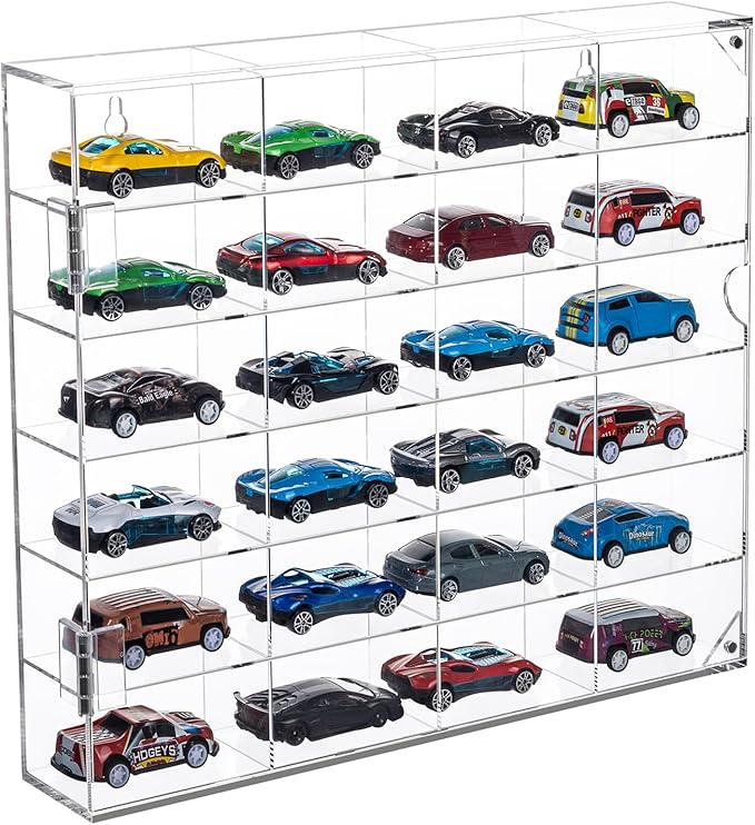 2 Pack Acrylic Display Case for Hot Wheels Storage 1/64 Scale, 6 Levels 24 Slots Toy Cars Showcase Wall Mount or Desktop, Clear Display Organizer for Diecast Matchbox Model Car Tabletop