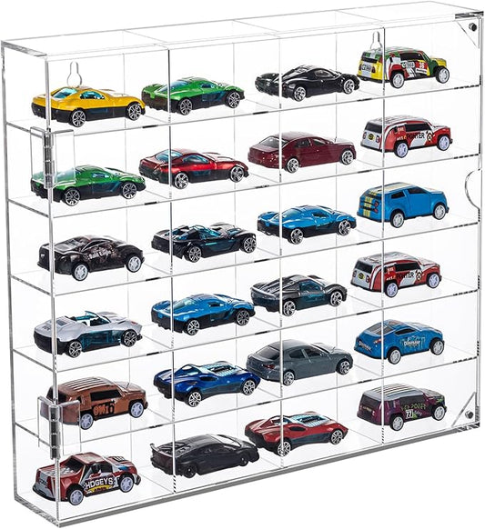 2 Pack Acrylic Display Case for Hot Wheels Storage 1/64 Scale, 6 Levels 24 Slots Toy Cars Showcase Wall Mount or Desktop, Clear Display Organizer for Diecast Matchbox Model Car Tabletop