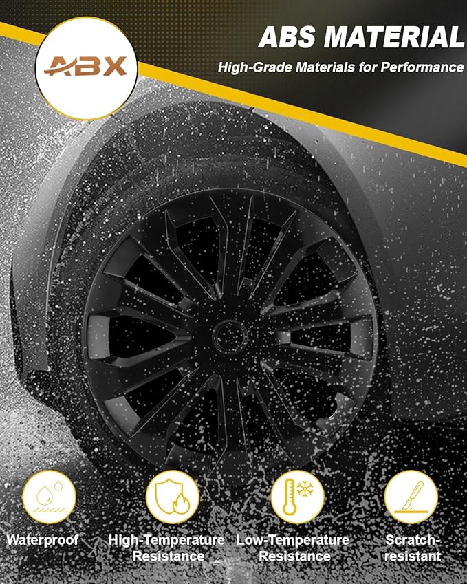 ABX Hubcap Wheel Covers Hub Caps 16 Inch Set of 4 Black Universal Wheel Rim Cover R16 Stylish Car Decor Wheel Covers for Toyota Camry Nissan Mazda (black-10, 16 inch)