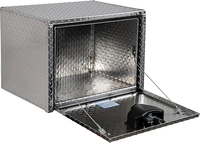 Buyers Products 1705100 Diamond Tread Aluminum Underbody Truck Tool Box, 18 x 18 x 24, Made in USA, .100 in. Thick, Corrosion Resistant, Locking Compression Latch, Secure Storage for Work Trucks