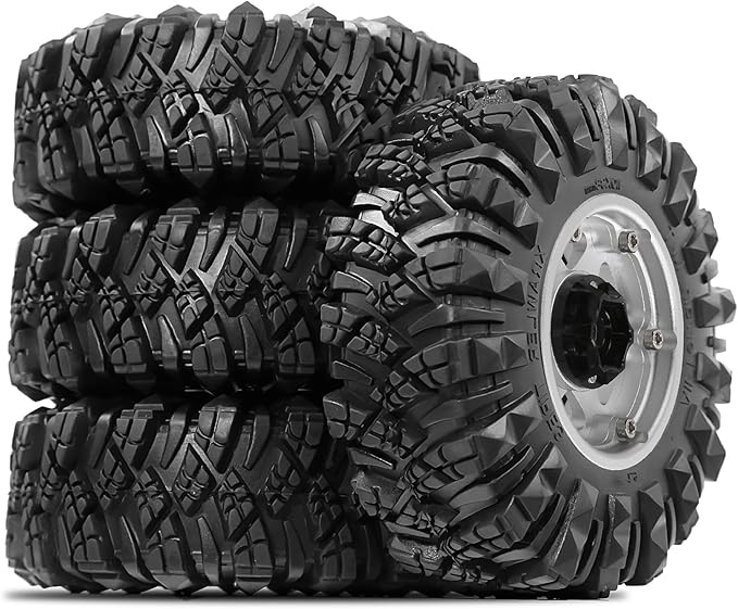STMU Negative Offset 10.4mm 1.9 Beadlock Wheel Rims Aluminum and 1.9 RC Crawler Tires 4.33 Inch OD Foam Inserts for Traxxas TRX4 Axial SCX10 SCX10 II III RBX10 Redcat Gen 8 (Silvery)