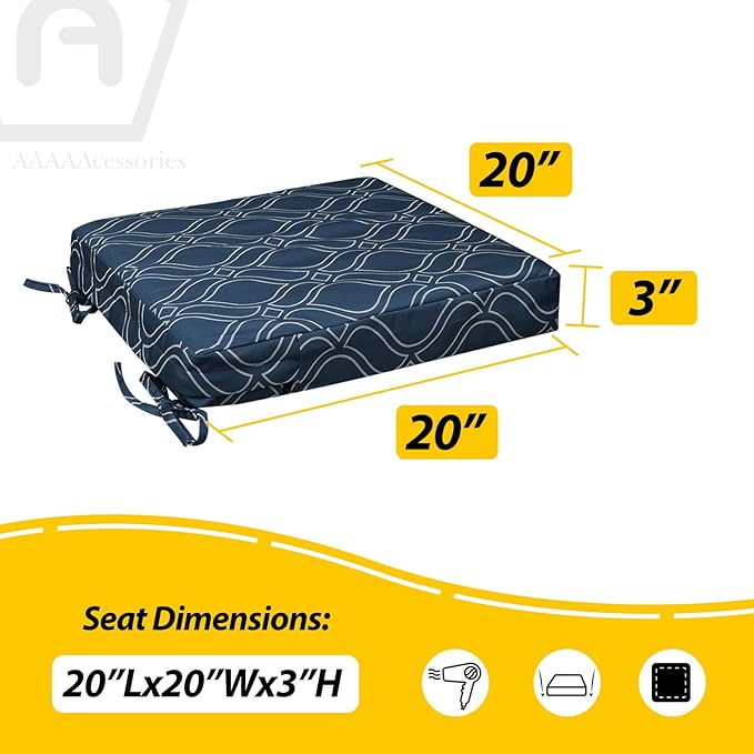 AAAAAcessories Outdoor Seat Cushions for Chairs, Waterproof, Fade-Resistant, 20" x 20" x 3", Patio Furniture Replacement Cushions, Set of 2, Slate Blue Vine Trellis