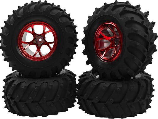 4.72''OD Rubber Tires & Wheel Rim 12mm Hex Hub Compatible with RedCat Volcano Traxxas Rustler HPI HSP Tamiya Exceed Himoto 1/10 Off-Road Monster Truck,120mmx56mm (Red)