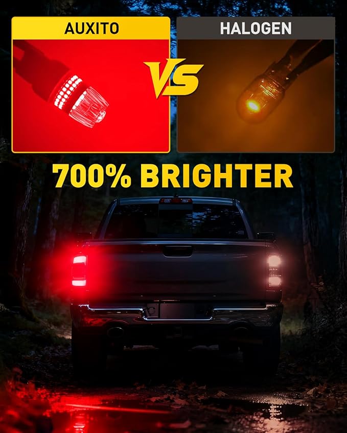 AUXITO Latest 7440 7443 LED Bulb Red Brake Lights Tail Lights, 700% Brighter 7441 7444 T20 992 WY21W LED Bulbs with Projector for Stop Third Brake Backup Tail Signal Marker Light, Pack of 2