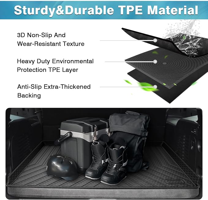Mixsuper Custom Fit Cargo Liner for Chevrolet Suburban/GMC Yukon XL/Cadillac Escalade ESV 2015-2020, All Weather Cargo Mat Rear Trunk Liner Behind The 3rd Row Seats Black