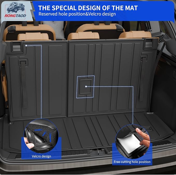 Rongtaod Floor Mat Compatible with 2020-2025 2026 Toyota Highlander Trunk Mat Cargo Mat Cargo Liner Back Seat Cover Floor Liner 2024 Highlander Accessories (Trunk Mat with Backrest Mat+Floor Mats)