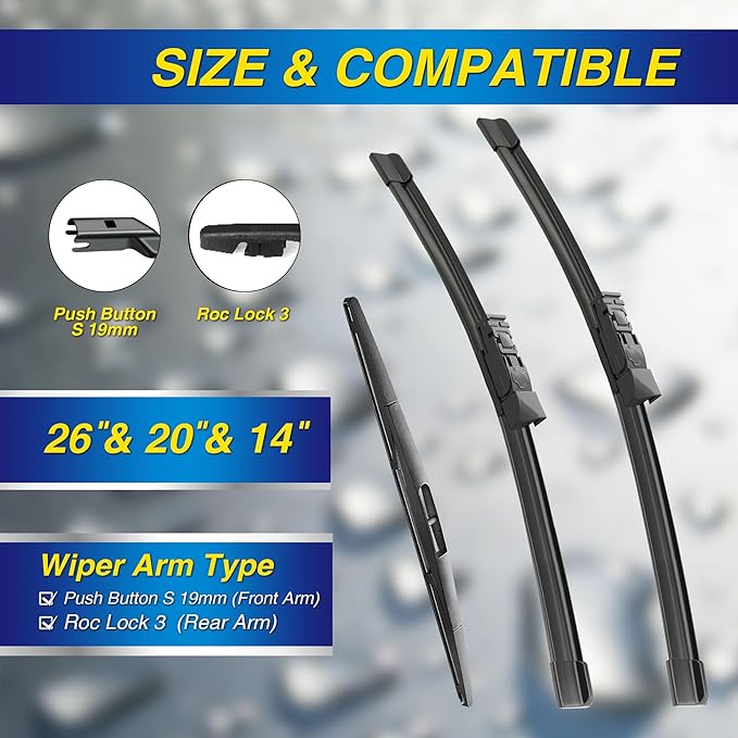 5 PLUS® Silicone Windshield Wiper Blades Replacement for 2023 2022 2021 2020 2019 SUBARU Ascent Wiper Blades(Set of 3),Automotive Replacement Windshield Wiper Blades With Water Repellency-26"/20"/14"