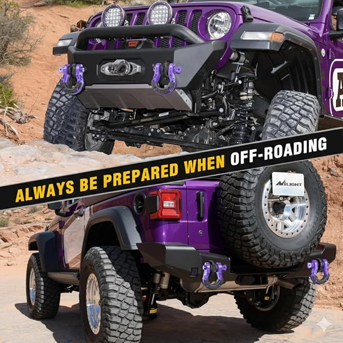 Nilight Heavy Duty Mega D-Ring Shackles(2 Pack) w/ 7/8″ Screw Pin & isolators, 68,000 lb Break Strength(17,000 lb WLL), Forged Steel Off-Road Recovery Shackles for Tow Strap & Winch Gear, Purple