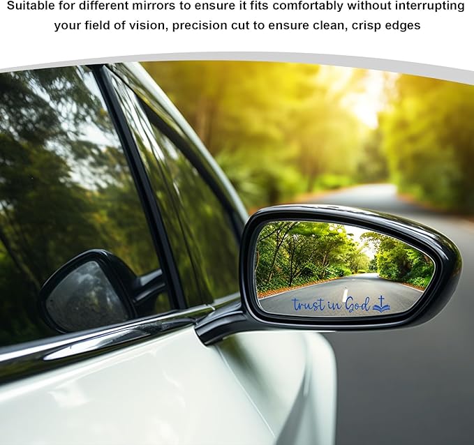 DXNQ 2 PCS Trust in God Rearview Mirror Decals, Automotive Vinyl Rear View Mirror Decorative Stickers, Waterproof Trust in God Stickers for Car Truck Laptop, Car Accessories (Blue,Style 2)