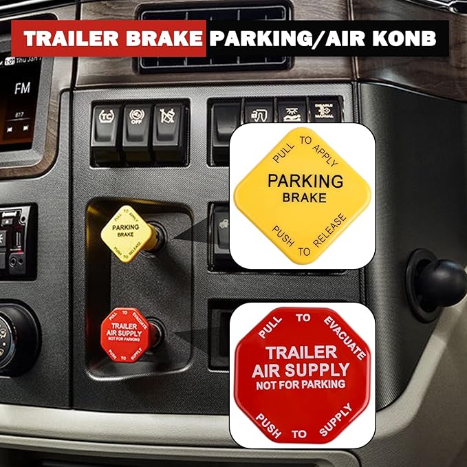 298818N Yellow Semi Truck Parking Brake Knobs and 298817N Red Tractor Trailer Air Brake Knob Set