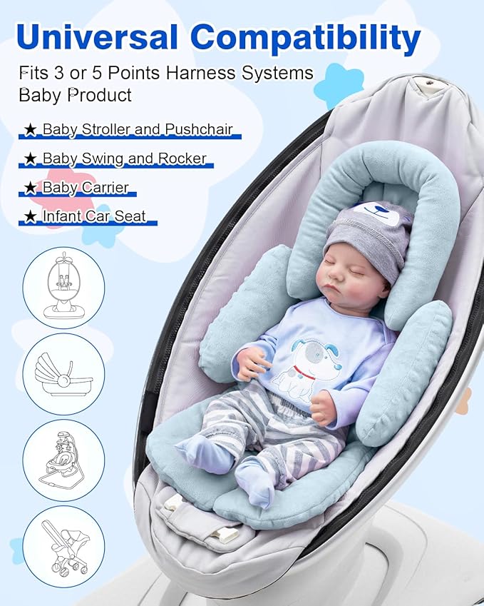 Infant Insert Compatible with Mamaroo/Graco Swing/Doona Stroller, Thickened Baby Car Seat Head Support with Shoulder Covers, Breathable Newborn Carseat Insert for Preemie to Infant