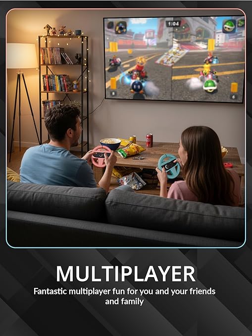 Orzly Steering Wheels Compatible with Nintendo Switch 2 (2025 Console) Twin Pack Racing Wheel Accessories for Joy Con Controllers and MarioKart Racing Games (1 Red 1 Blue) Gift Boxed