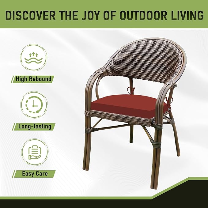 Basic Beyond Outdoor Chair Cushions Set of 4, Outdoor Cushions for Patio Furniture, Water Resistant Patio Chair Cushions with 2 Ties, 17x16x2, Brick Red
