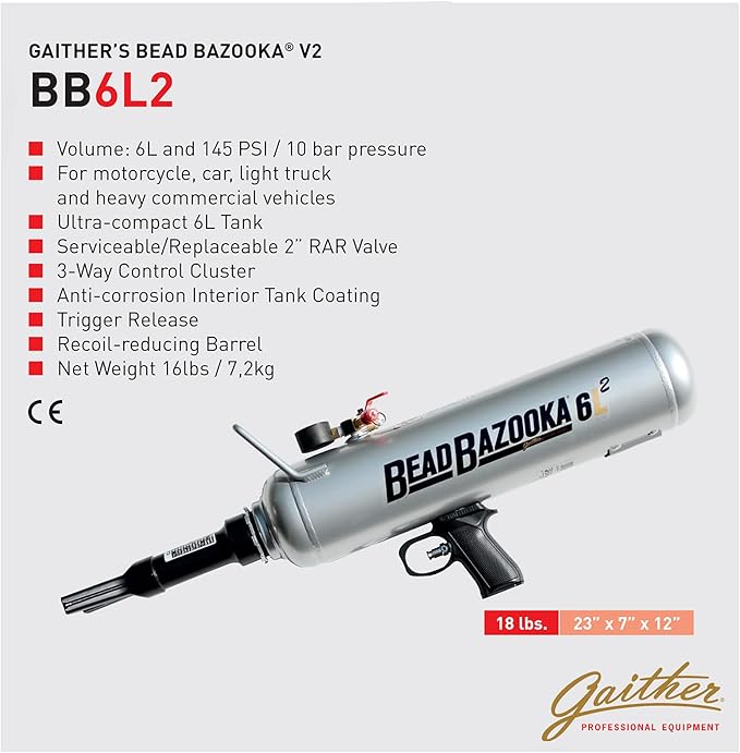 Gaither Handheld Bead Bazooka - 2nd Generation, Bead Seater Tool with Rapid Air Release, for Passenger, Commercial, and Agricultural Vehicles
