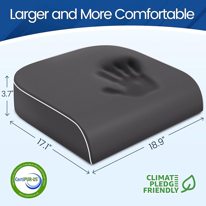 SweetSlubr Seat Cushion for Tailbone Pain Relief, Office Chair Cushion, Memory Foam Large Chair Cushion with Non-Slip Cover for Soft Support at Office Chair, Car Seat, Airplane Grey/2X-Large
