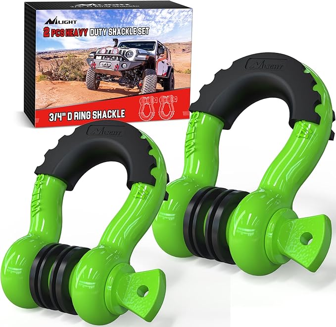 Nilight 2 Pack 3/4" D-Ring Shackle with 7/8" Screw Pin 41,887lbs Break Strength, Heavy Duty Off Road Recovery with Isolators Washers for Use with Tow Strap, Winch, Off-Road Jeep Truck Vehicle