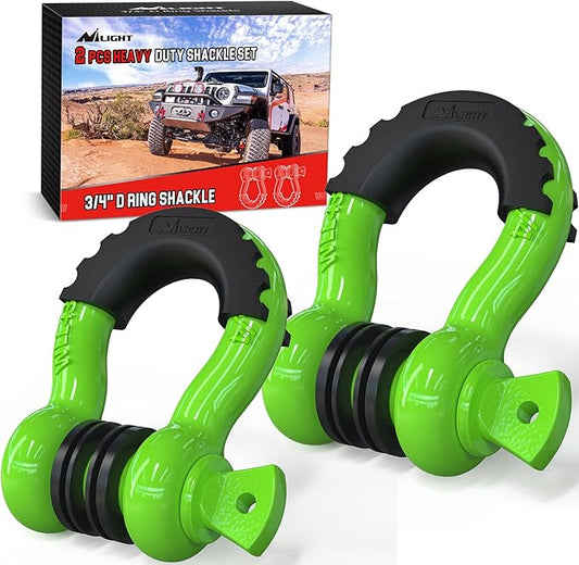 Nilight 2 Pack 3/4" D-Ring Shackle with 7/8" Screw Pin 41,887lbs Break Strength, Heavy Duty Off Road Recovery with Isolators Washers for Use with Tow Strap, Winch, Off-Road Jeep Truck Vehicle